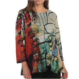 Ali Miles 1X Abstract Print Long Sleeve Tunic Top Pocket